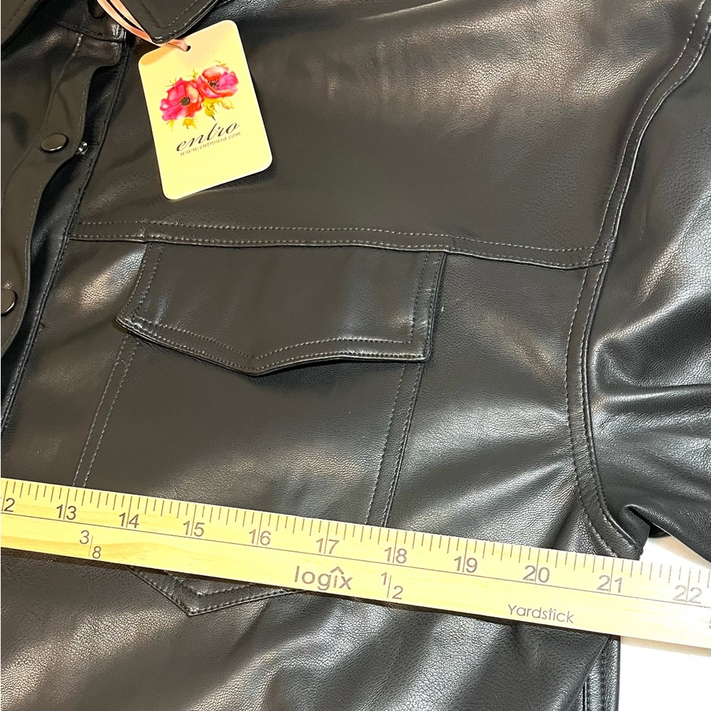 Anthropologie Entro Black Oversized Lightweight Faux leather Shirt Jacket Sz S - Picture 9 of 13